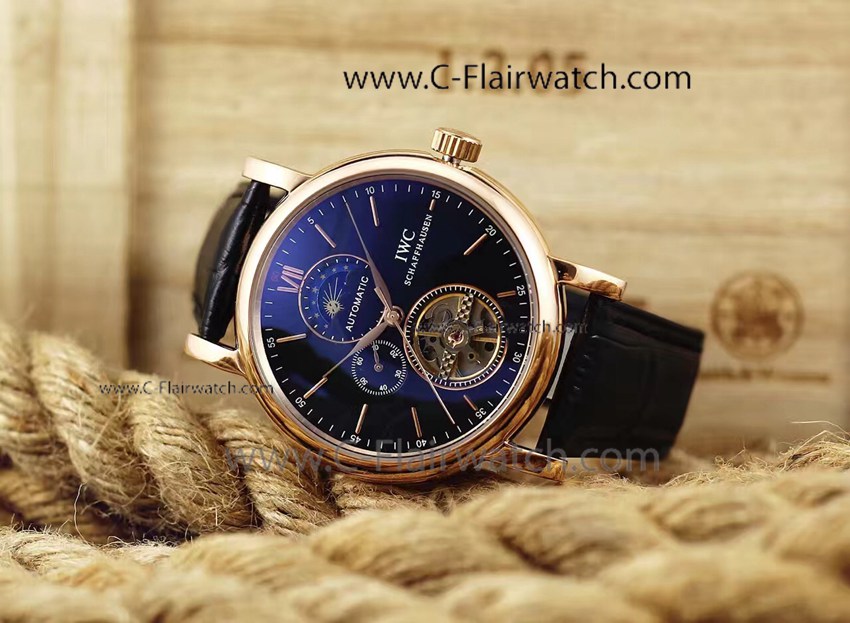IWC Portofino Rose Gold Automaitc Watch Black Moonphase Dial